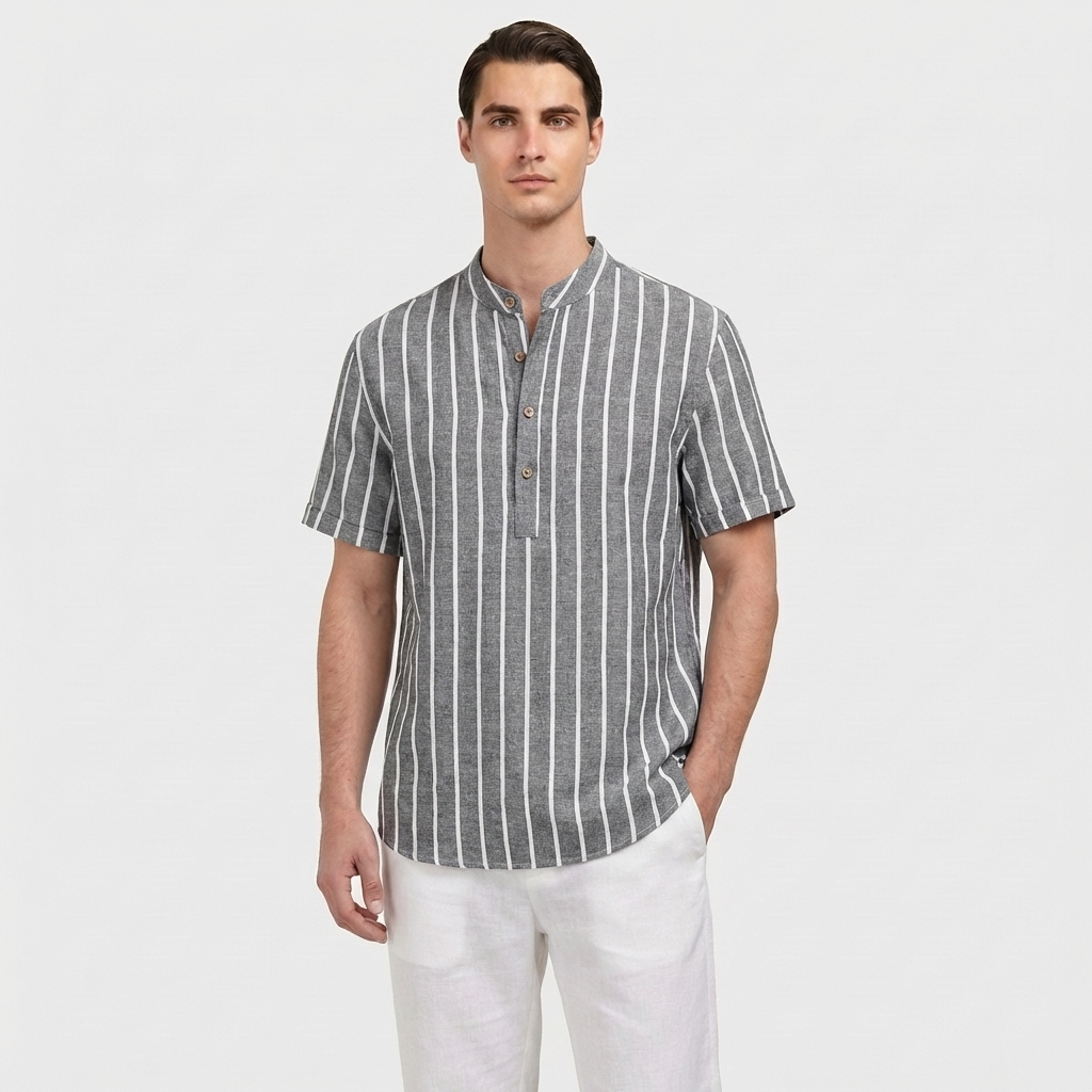 Rivaclo | Men's Button-Down Striped Shirt – Short Sleeves