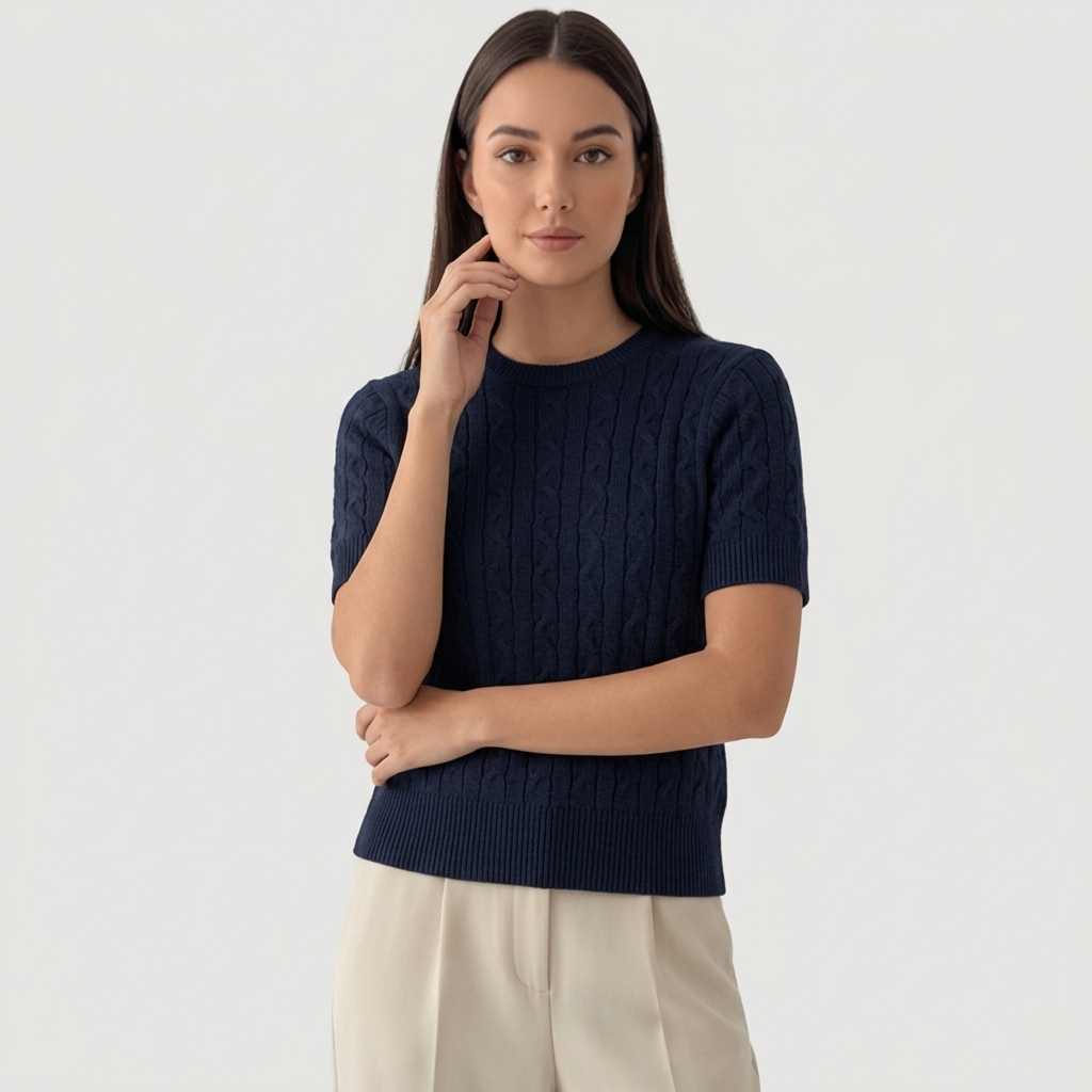 Rivaclo | Femme top maille coupe slim – manches courtes design câblé