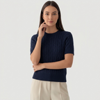 Rivaclo | Femme top maille coupe slim – manches courtes design câblé