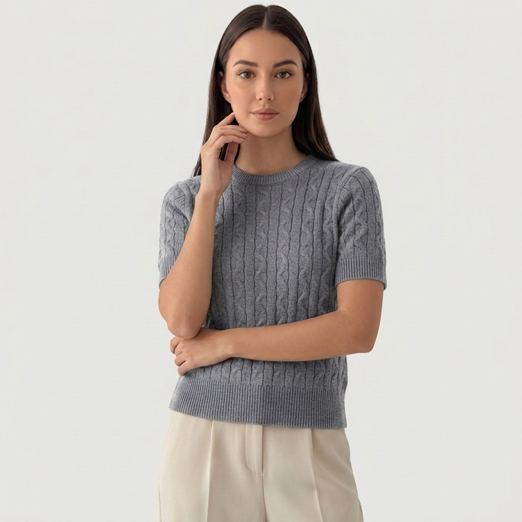 Rivaclo | Femme top maille coupe slim – manches courtes design câblé