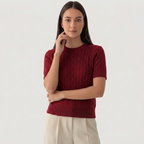 Rivaclo | Femme top maille coupe slim – manches courtes design câblé