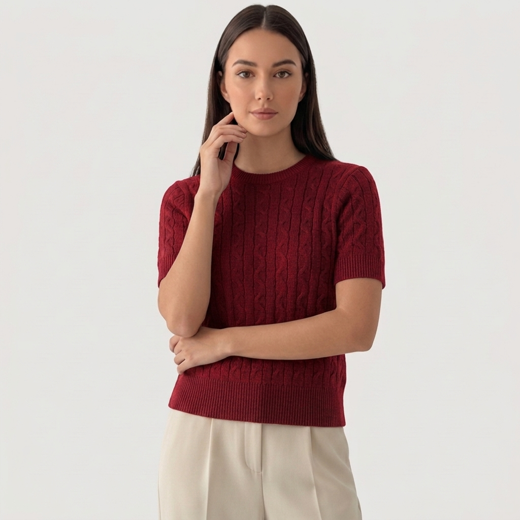 Rivaclo | Femme top maille coupe slim – manches courtes design câblé