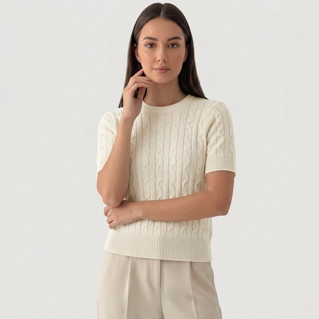 Rivaclo | Femme top maille coupe slim – manches courtes design câblé