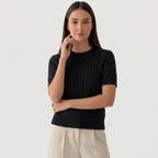 Rivaclo | Femme top maille coupe slim – manches courtes design câblé
