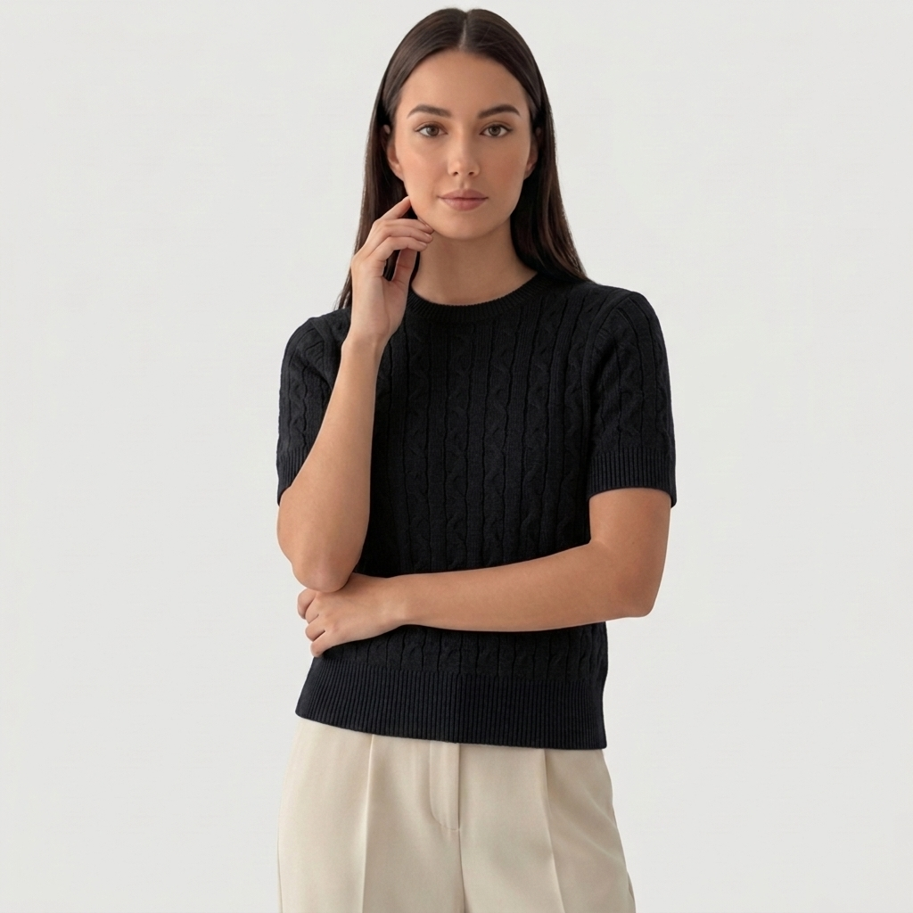 Rivaclo | Femme top maille coupe slim – manches courtes design câblé