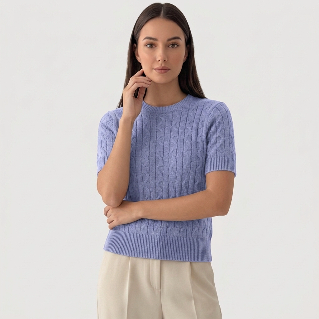 Rivaclo | Femme top maille coupe slim – manches courtes design câblé