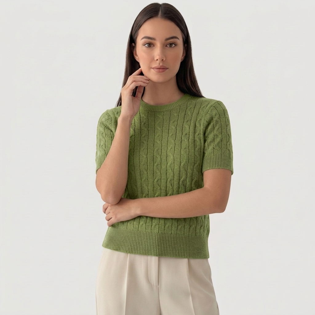 Rivaclo | Femme top maille coupe slim – manches courtes design câblé