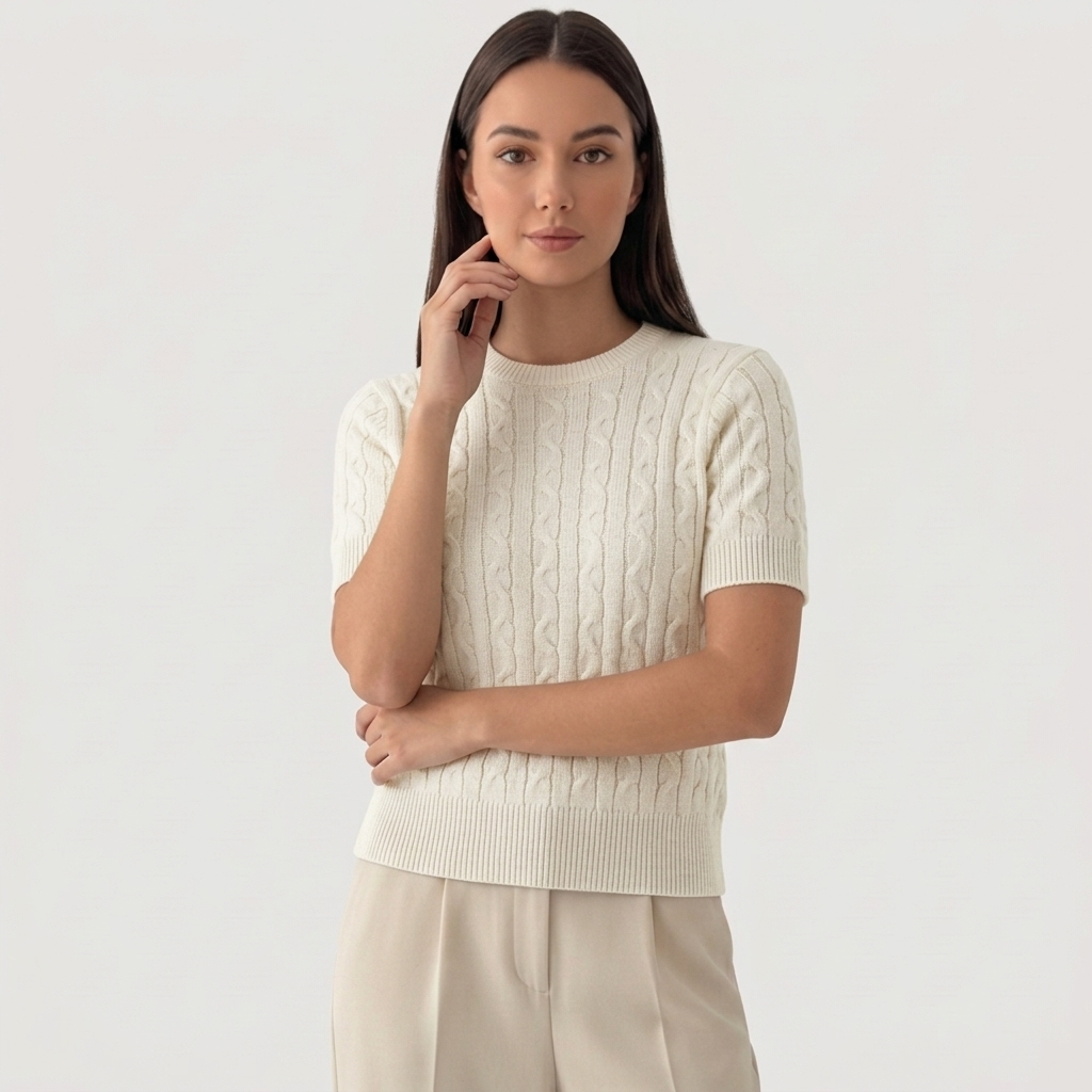 Rivaclo | Femme top maille coupe slim – manches courtes design câblé