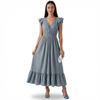 Rivaclo | Femme robe maxi à volants sans manches – col en V