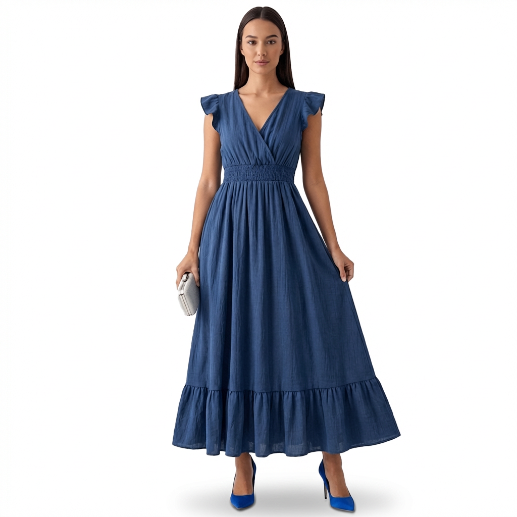 Rivaclo | Women's Sleeveless Ruffled Maxi Dress – V-Neck