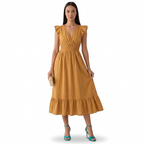Rivaclo | Femme robe maxi à volants sans manches – col en V