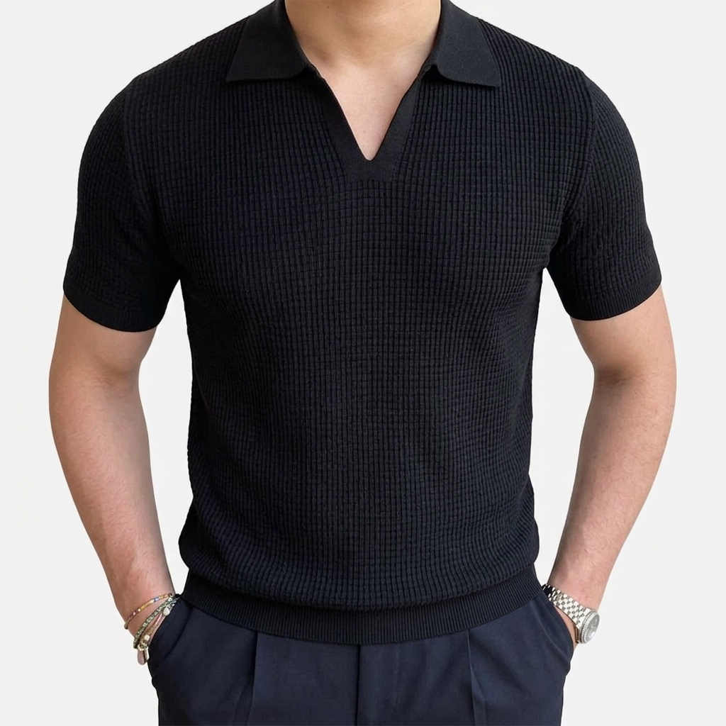 Rivaclo | Men's Textured Polo – Short Sleeves Slim Fit