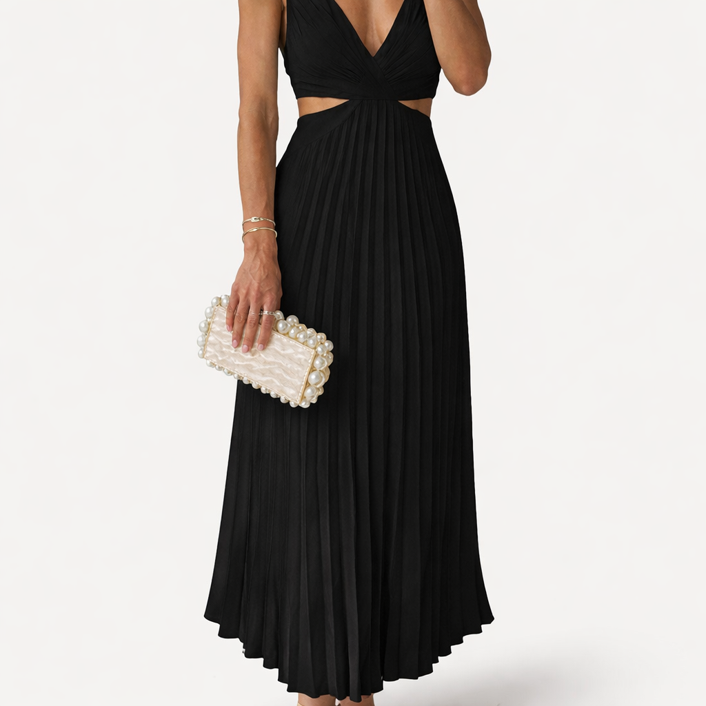 Rivaclo | Women's sleeveless pleated maxi dress – V-neck