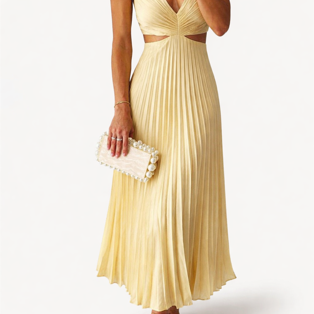 Rivaclo | Women's sleeveless pleated maxi dress – V-neck