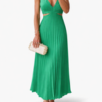 Rivaclo | Women's sleeveless pleated maxi dress – V-neck