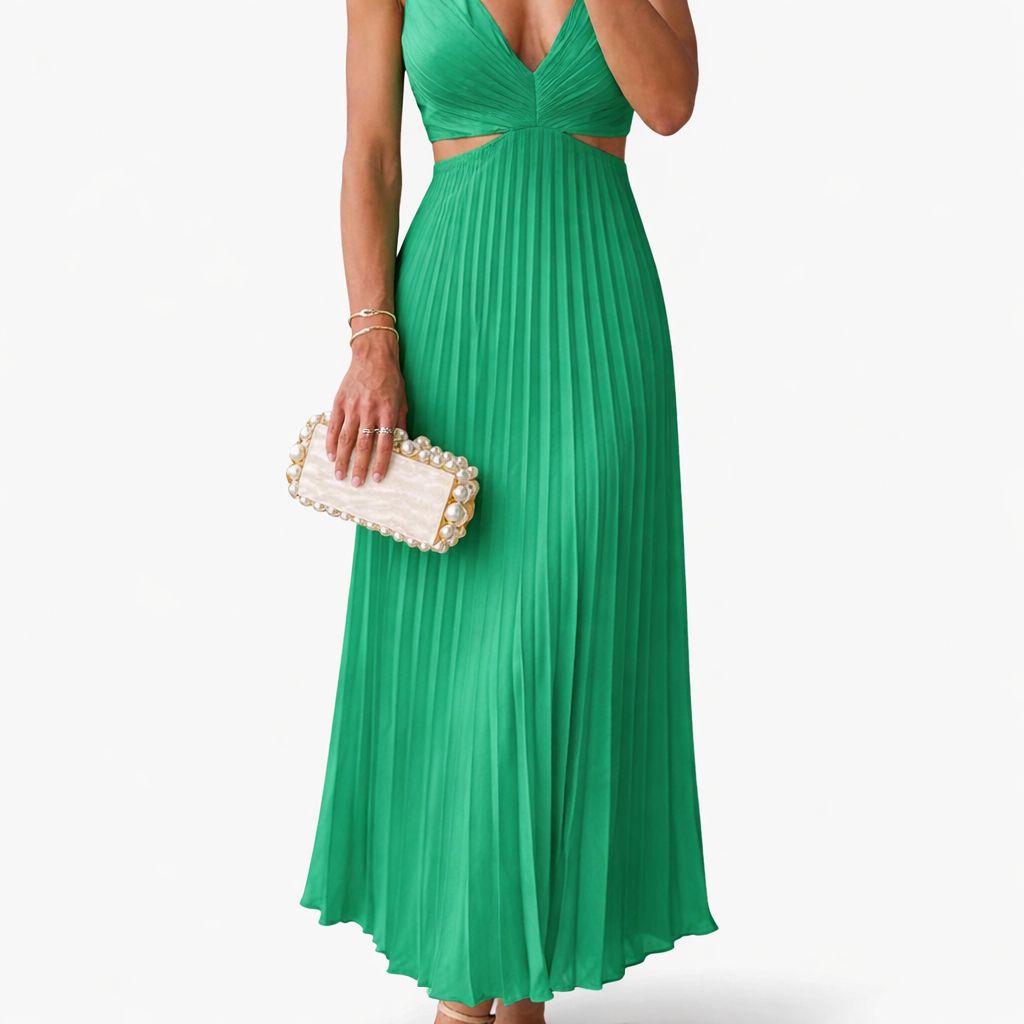 Rivaclo | Women's sleeveless pleated maxi dress – V-neck