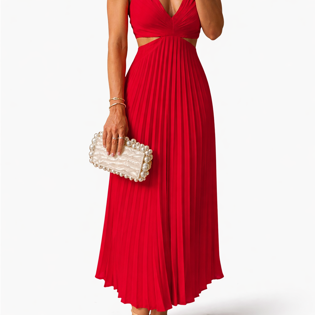 Rivaclo | Women's sleeveless pleated maxi dress – V-neck