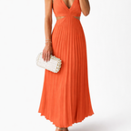 Rivaclo | Women's sleeveless pleated maxi dress – V-neck