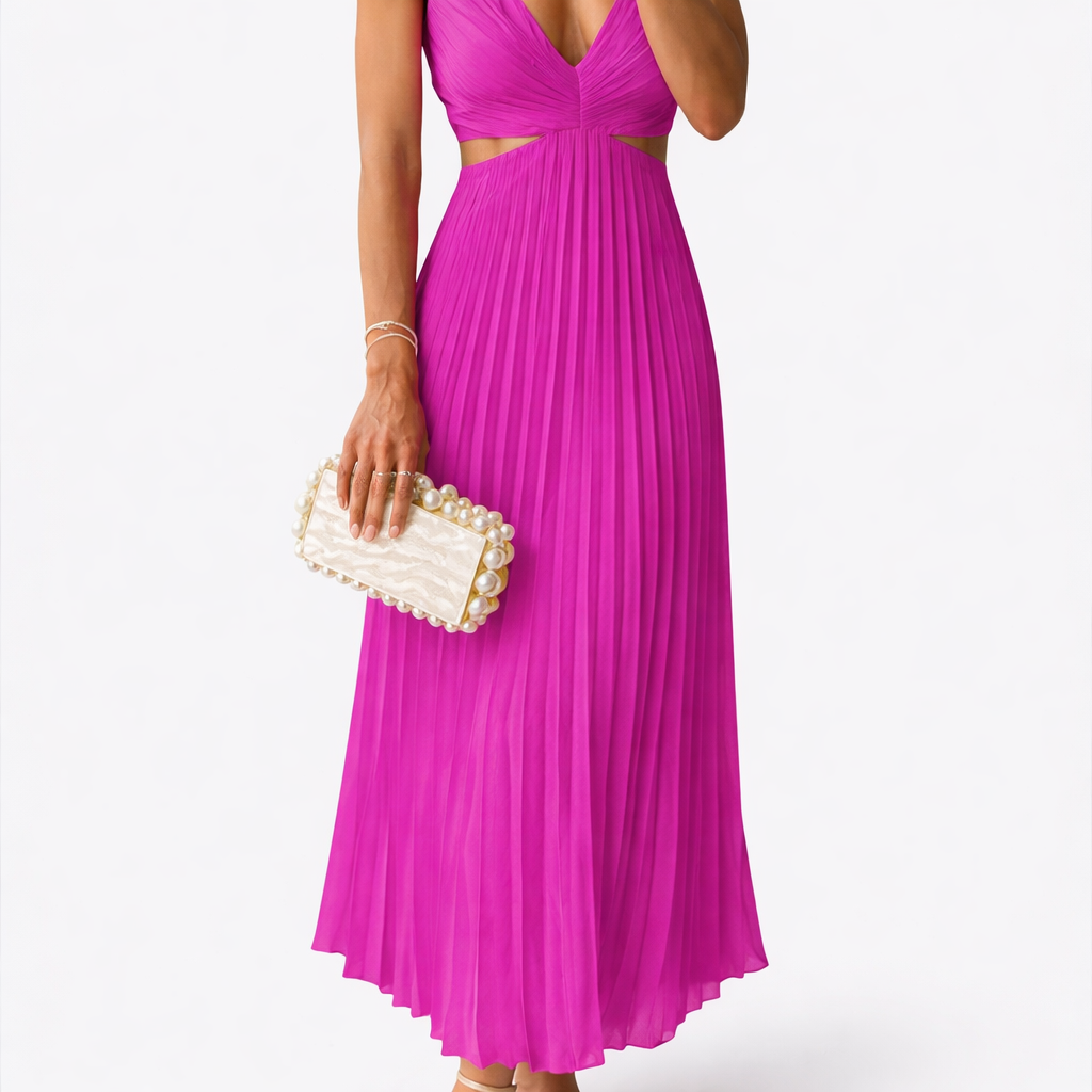 Rivaclo | Women's sleeveless pleated maxi dress – V-neck