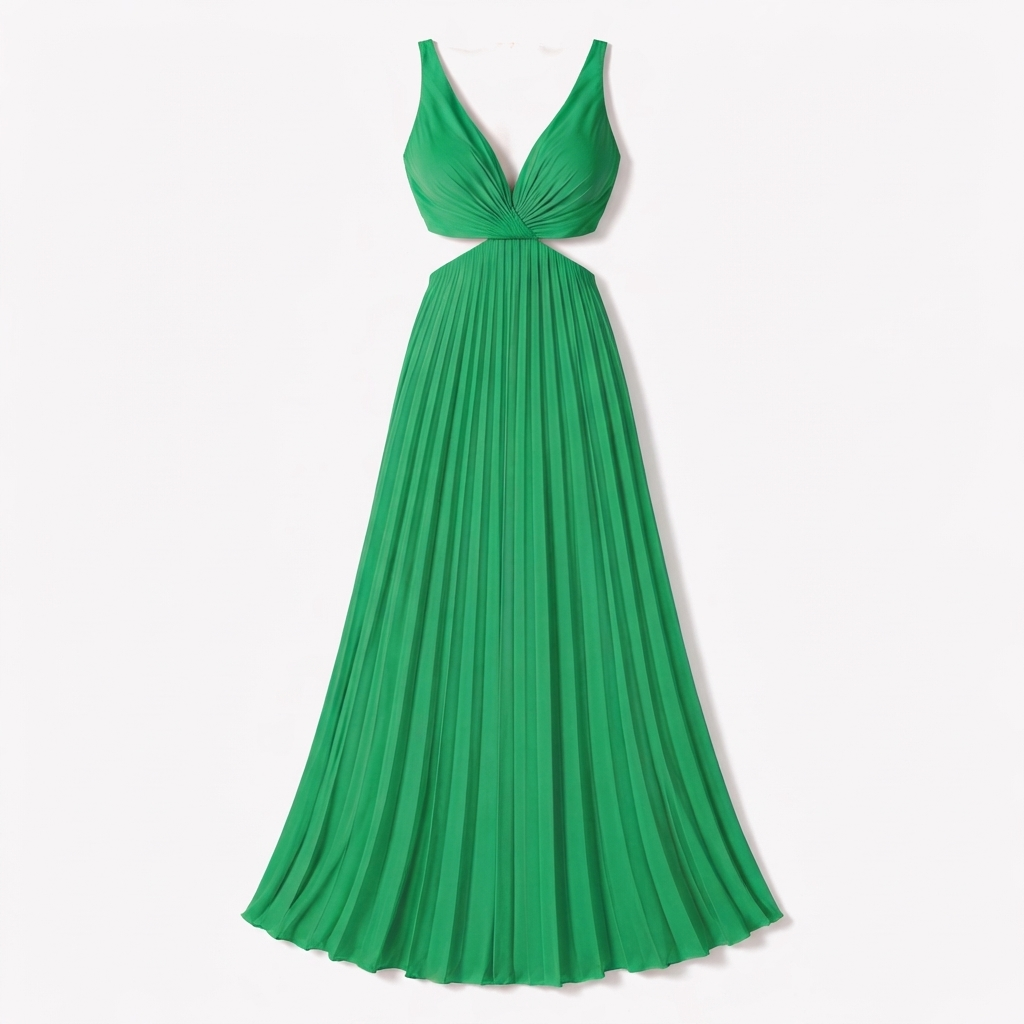 Rivaclo | Women's sleeveless pleated maxi dress – V-neck