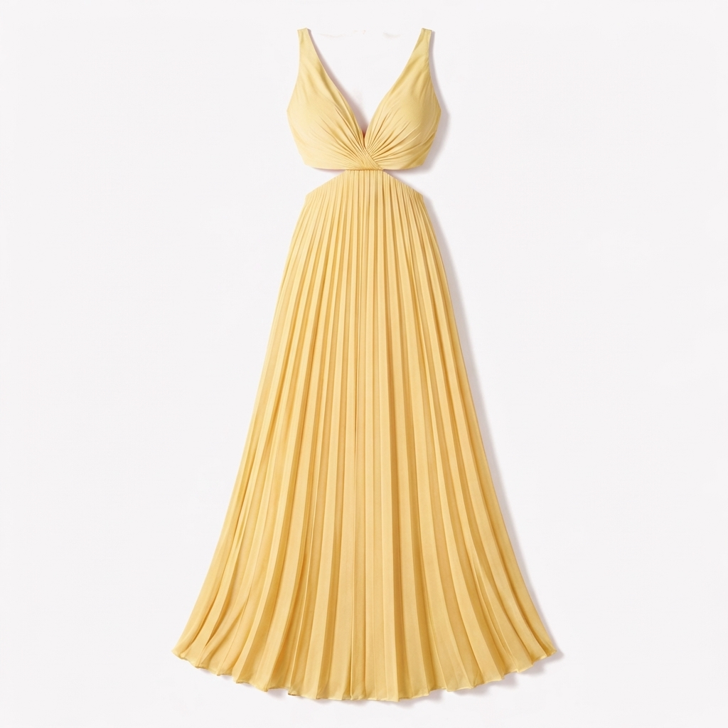 Rivaclo | Women's sleeveless pleated maxi dress – V-neck