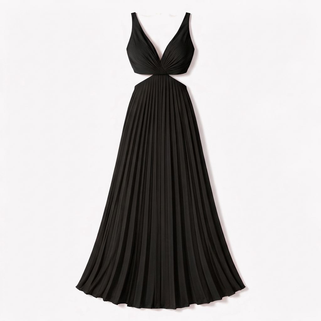 Rivaclo | Women's sleeveless pleated maxi dress – V-neck