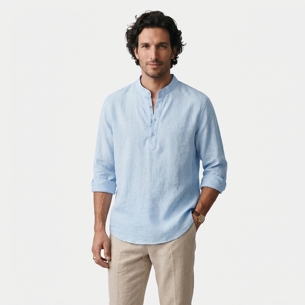 Rivaclo | Men's Henley shirt with high collar – long sleeves