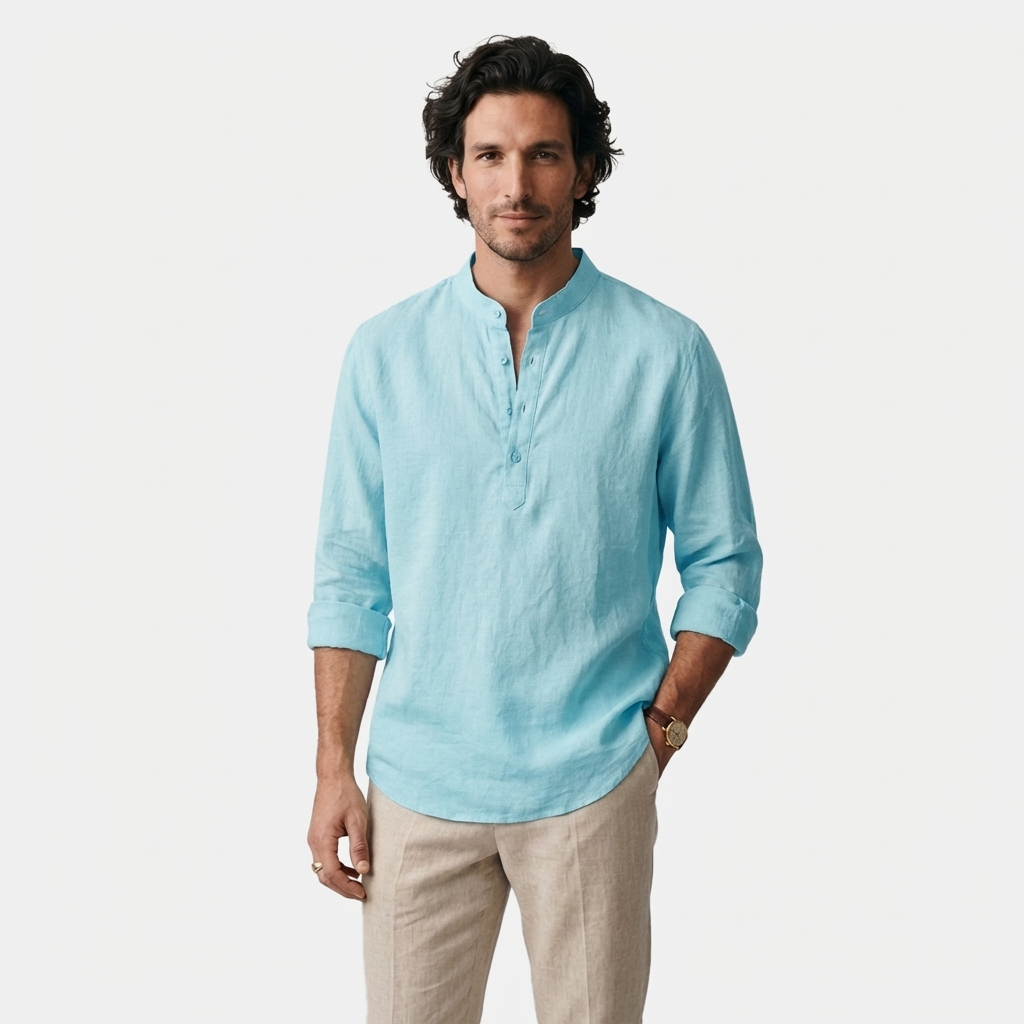 Rivaclo | Men's Henley shirt with high collar – long sleeves