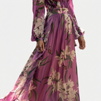 Rivaclo | Femme robe maxi imprimée à col en V profond – manches longues