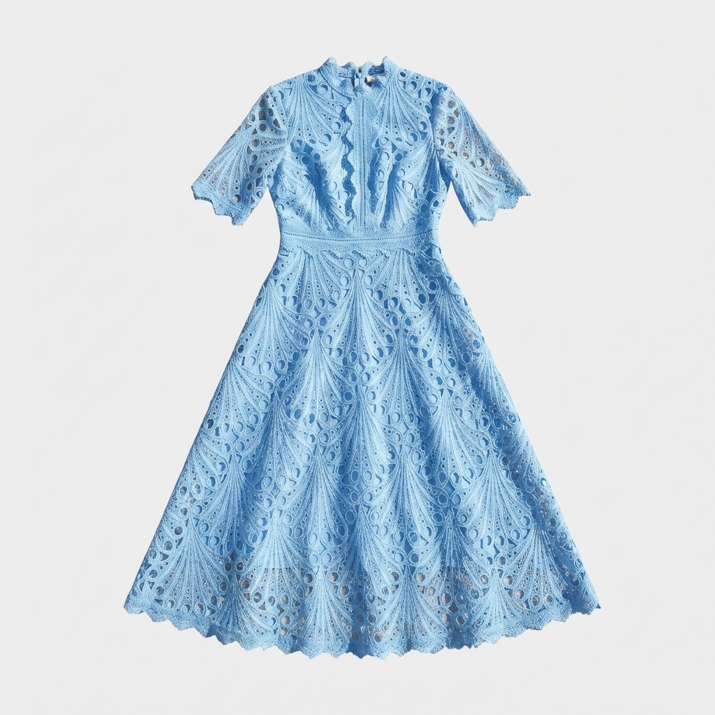 Rivaclo | Women's lace high collar dress – short midi sleeves