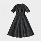 Rivaclo | Femme robe en dentelle col montant – manches courtes midi