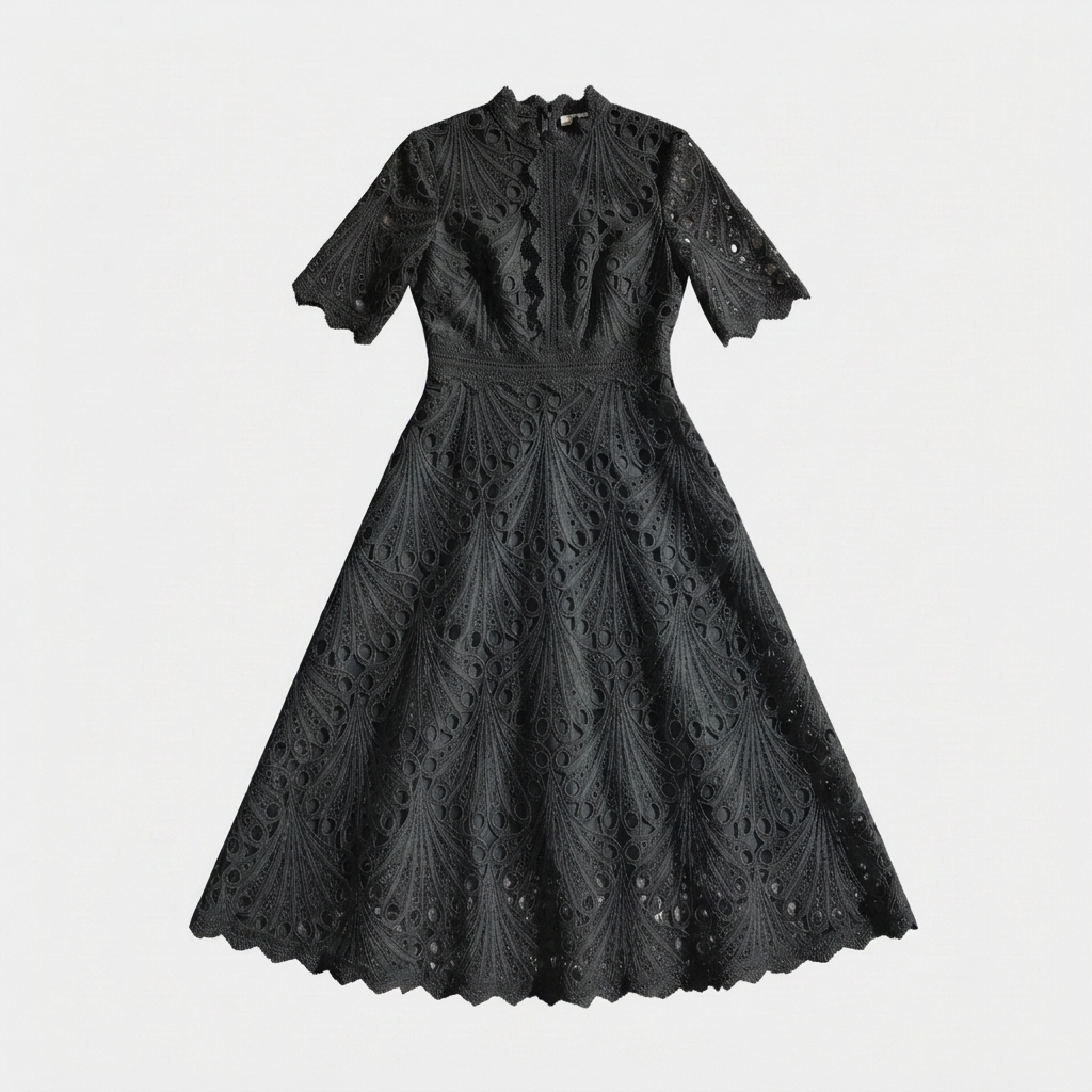 Rivaclo | Women's lace high collar dress – short midi sleeves