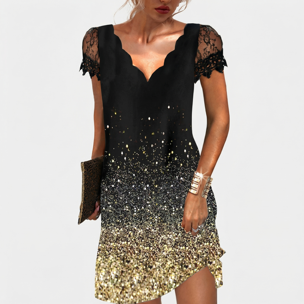 Rivaclo | Femme robe mini imprimée – col en V manches courtes