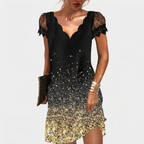 Rivaclo | Femme robe mini imprimée – col en V manches courtes