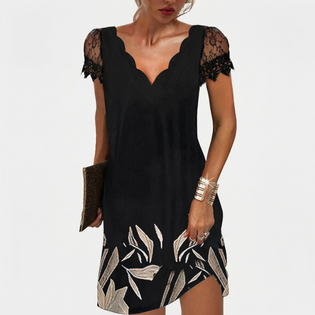 Rivaclo | Femme robe mini imprimée – col en V manches courtes