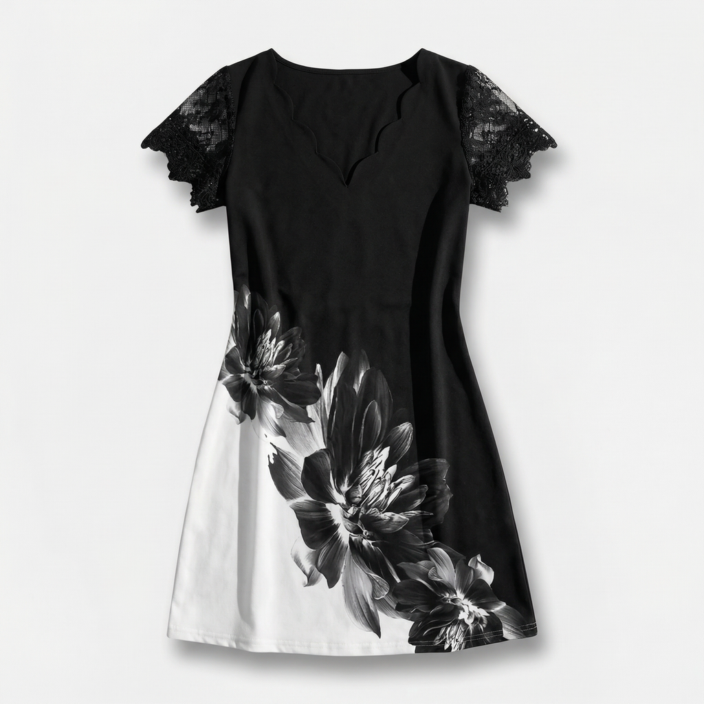 Rivaclo | Femme robe mini imprimée – col en V manches courtes