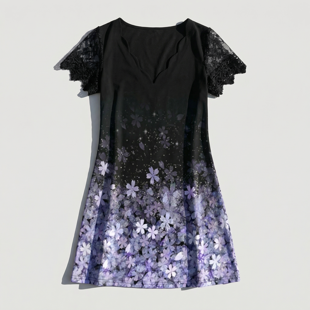 Rivaclo | Femme robe mini imprimée – col en V manches courtes