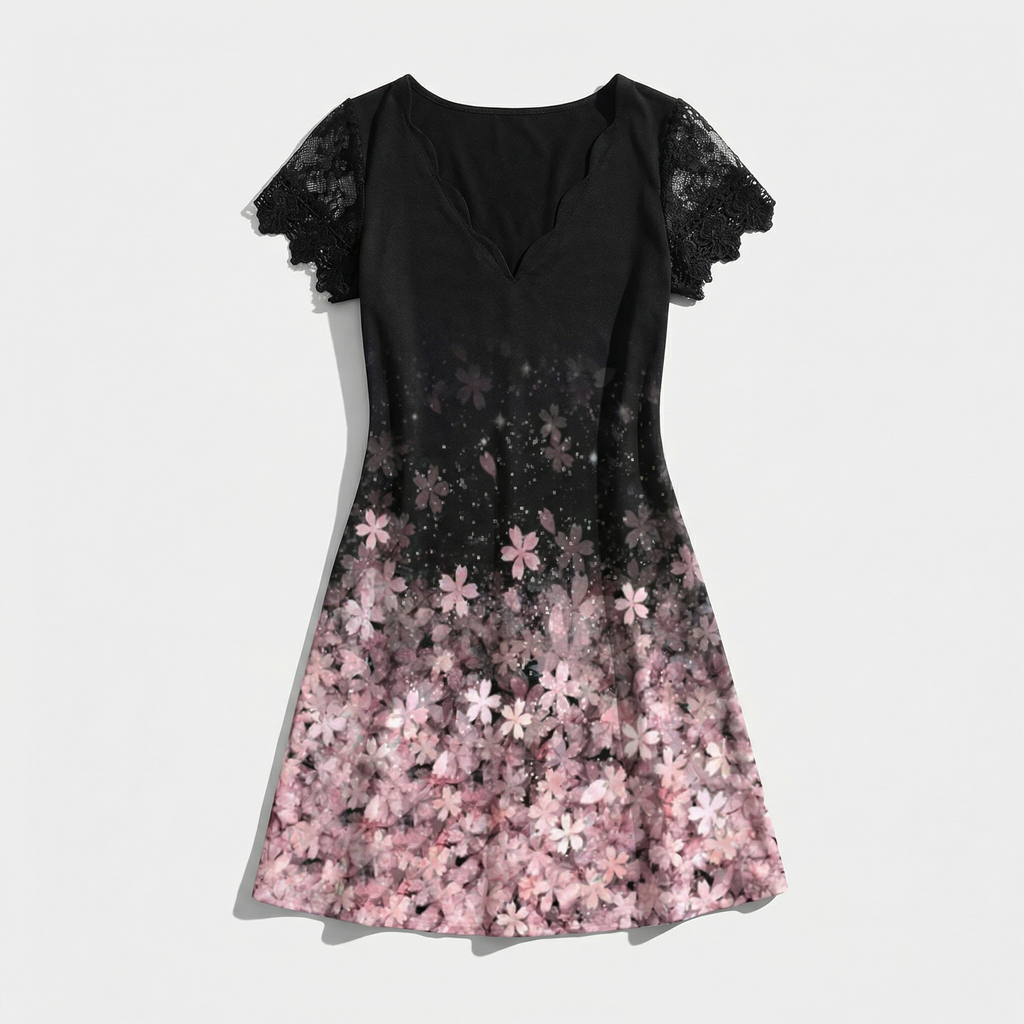 Rivaclo | Femme robe mini imprimée – col en V manches courtes