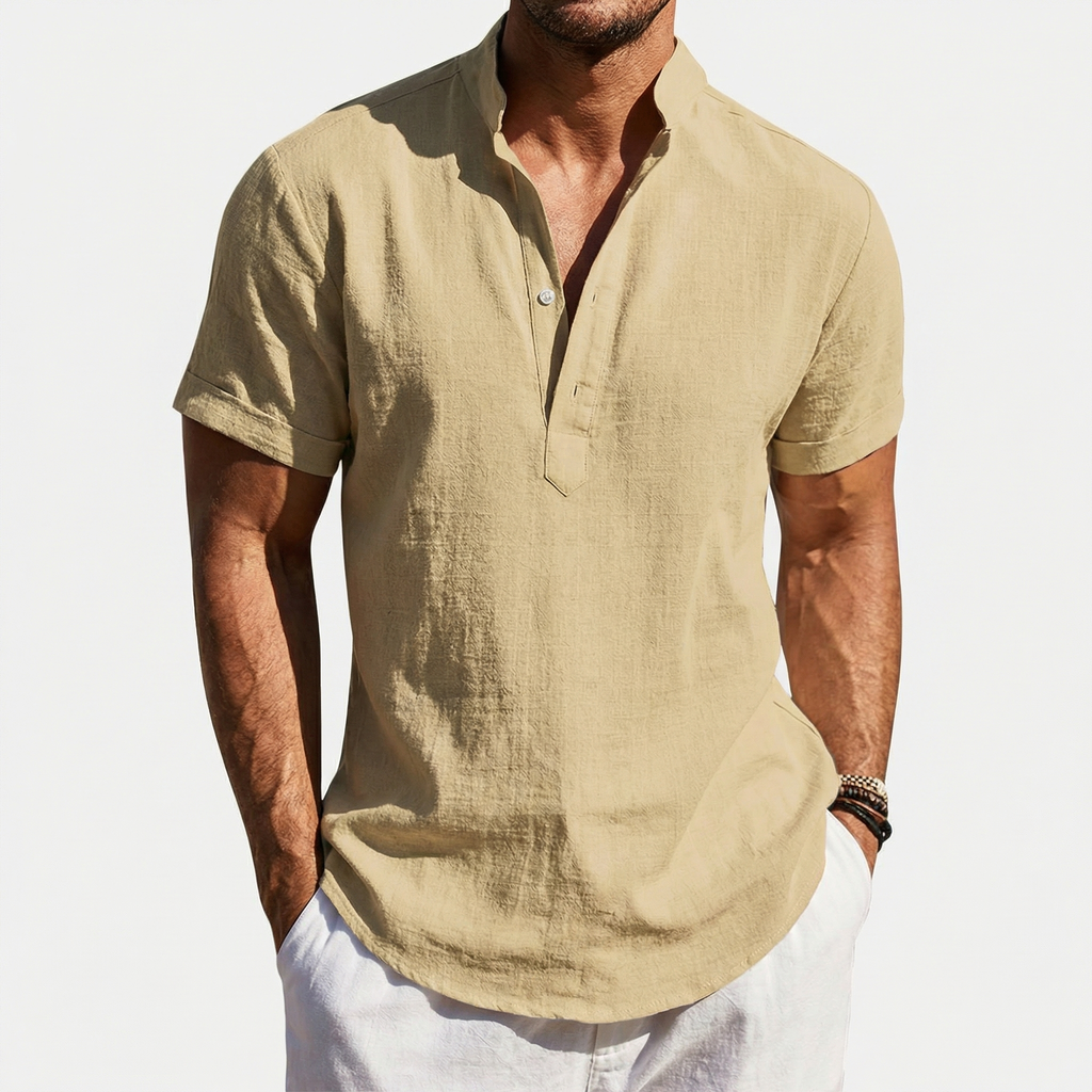 Rivaclo | Men's short sleeve shirt with high collar – linen style
