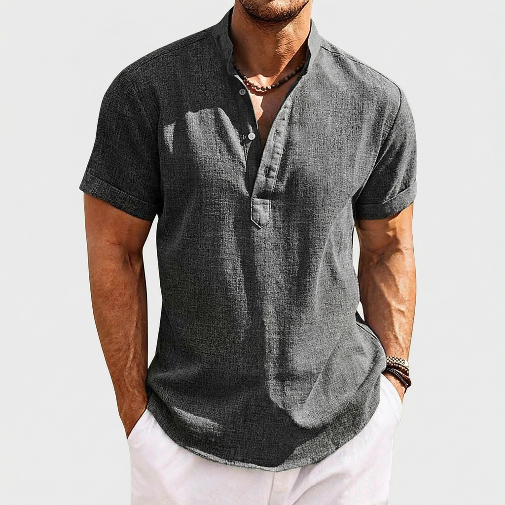 Rivaclo | Men's short sleeve shirt with high collar – linen style
