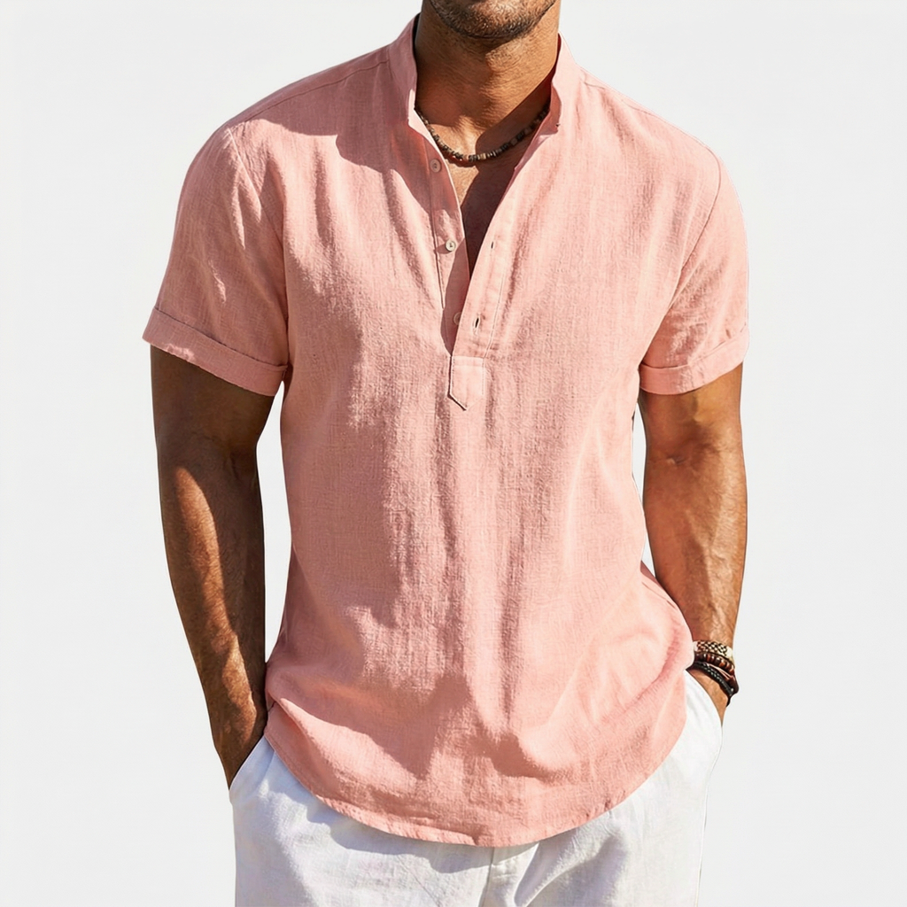 Rivaclo | Men's short sleeve shirt with high collar – linen style