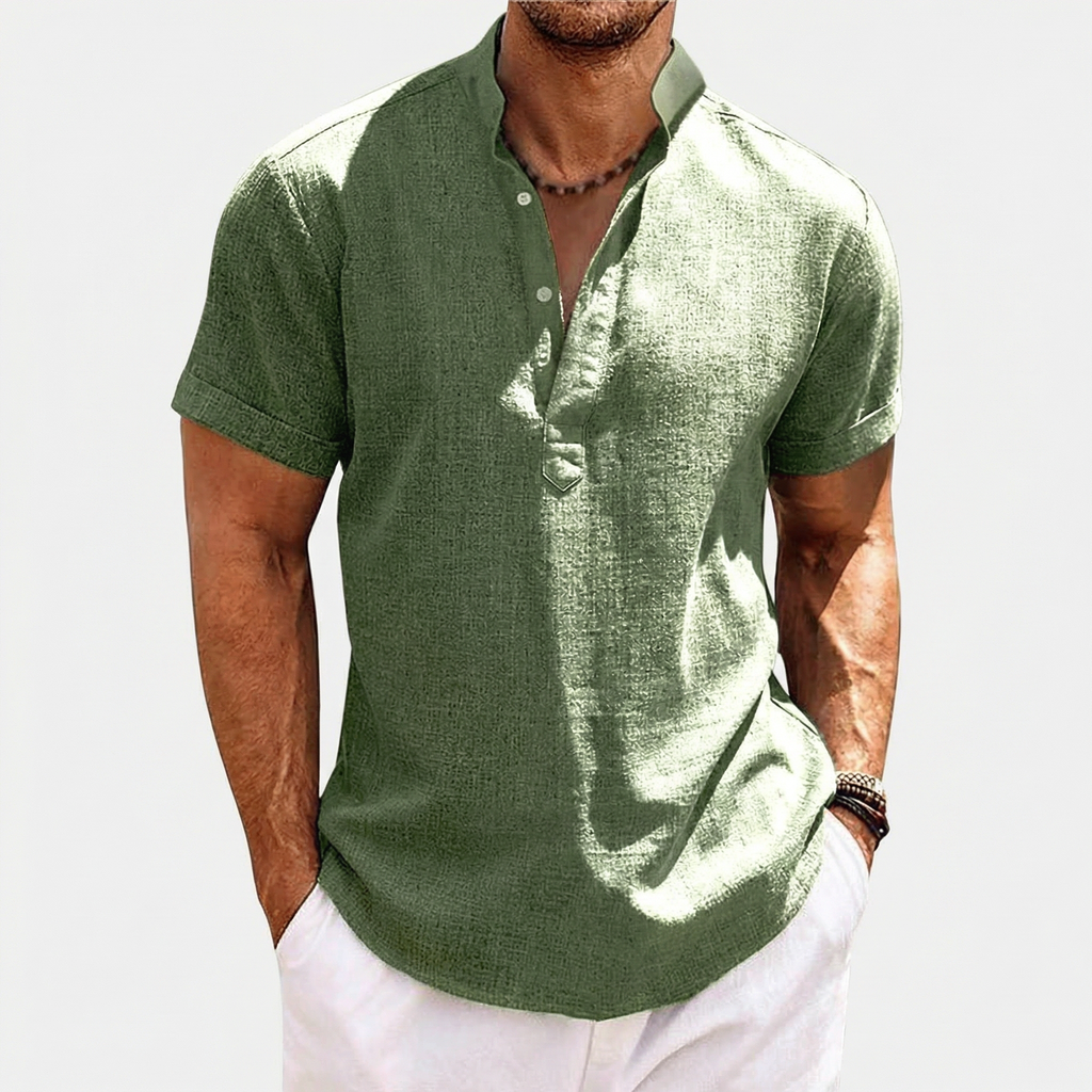 Rivaclo | Men's short sleeve shirt with high collar – linen style