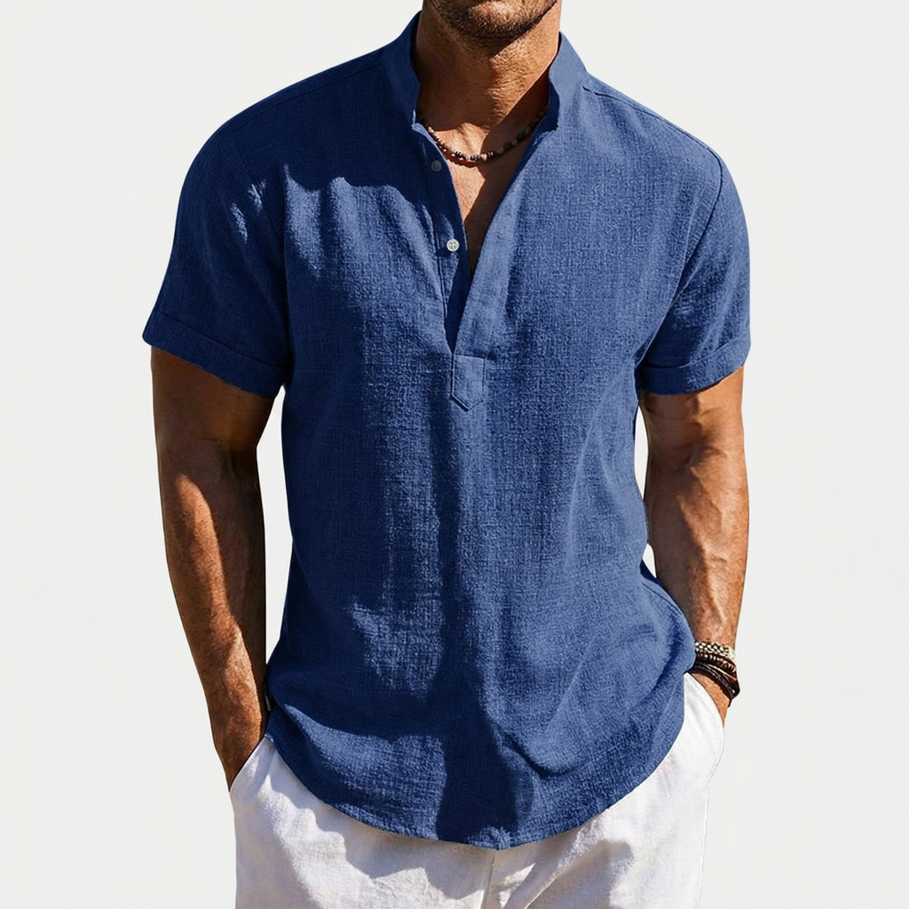 Rivaclo | Men's short sleeve shirt with high collar – linen style