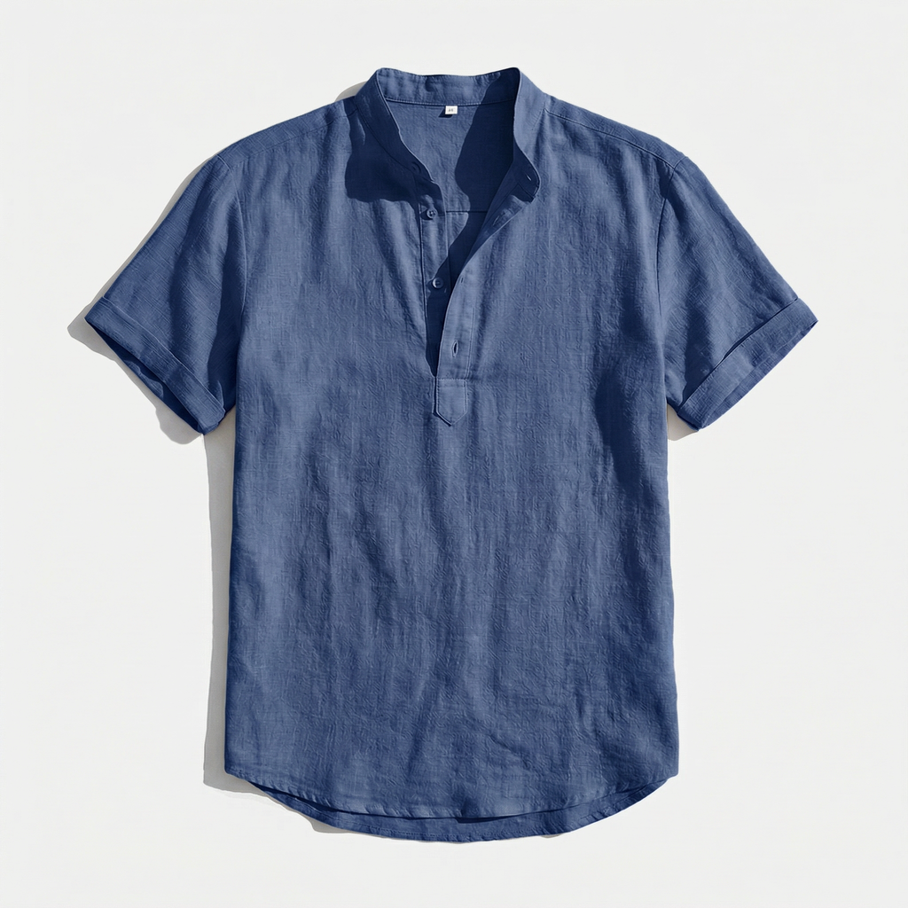 Rivaclo | Men's short sleeve shirt with high collar – linen style