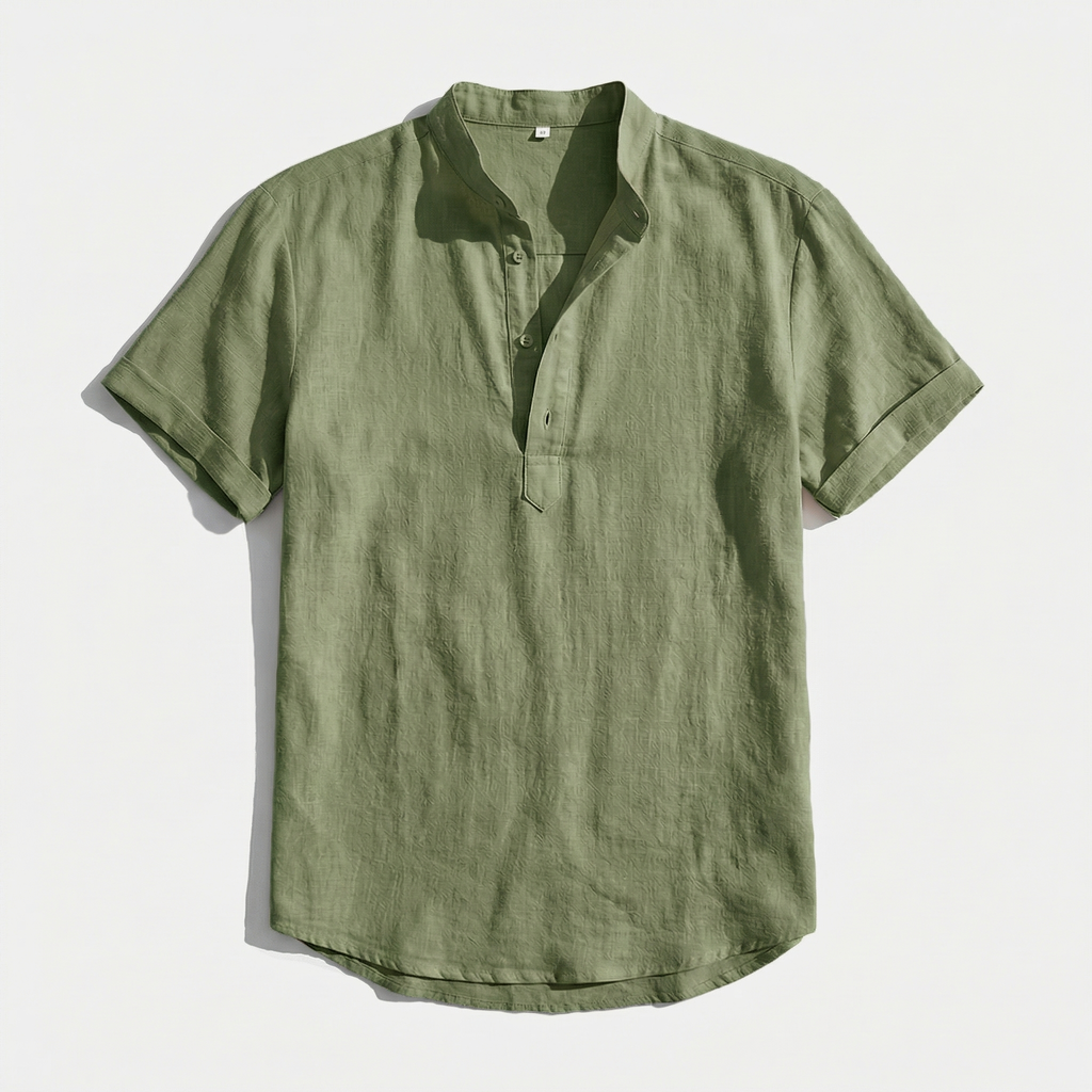 Rivaclo | Men's short sleeve shirt with high collar – linen style