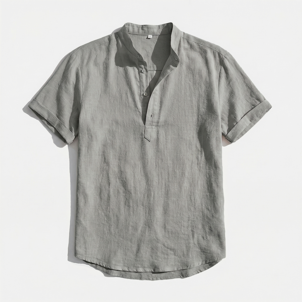 Rivaclo | Men's short sleeve shirt with high collar – linen style