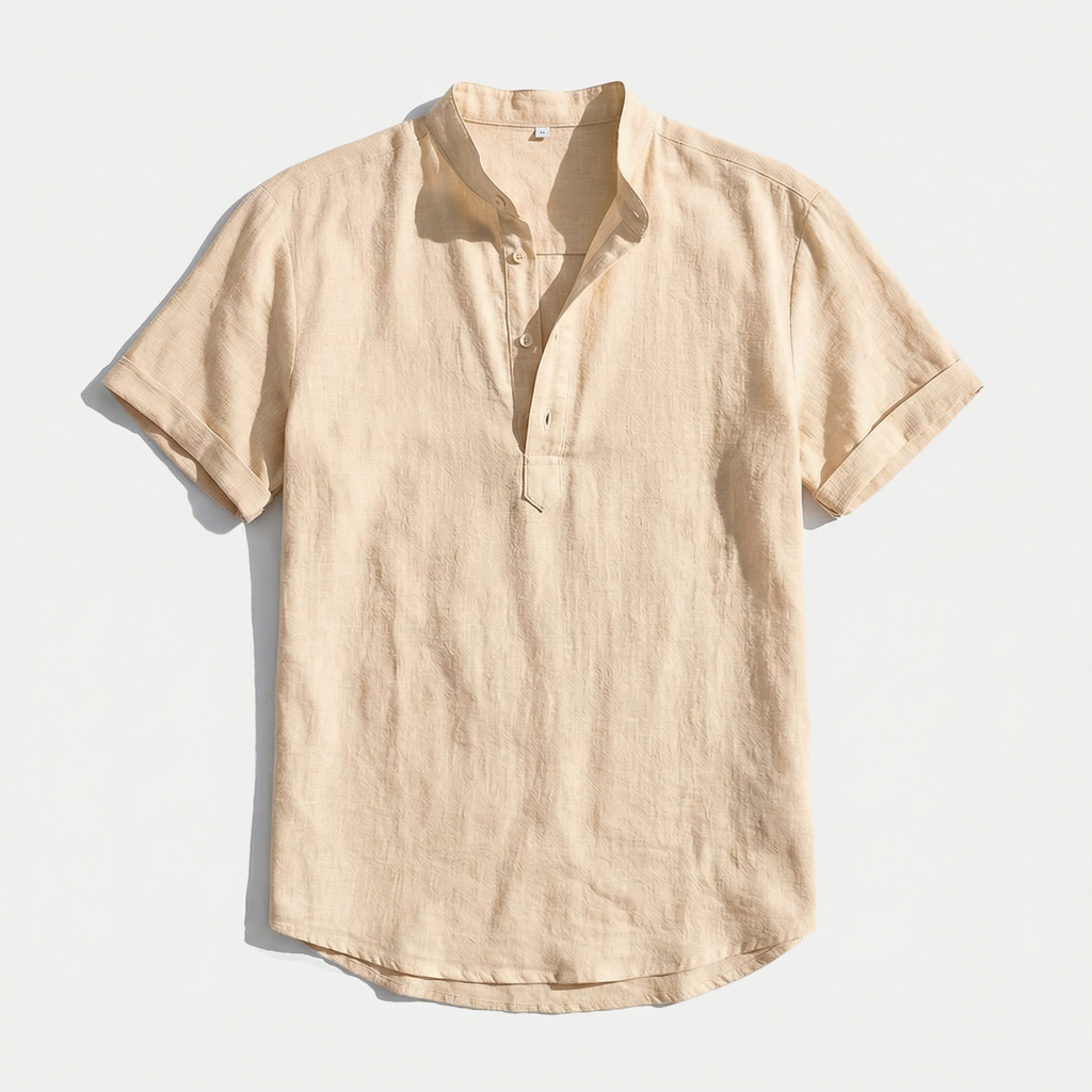 Rivaclo | Men's short sleeve shirt with high collar – linen style