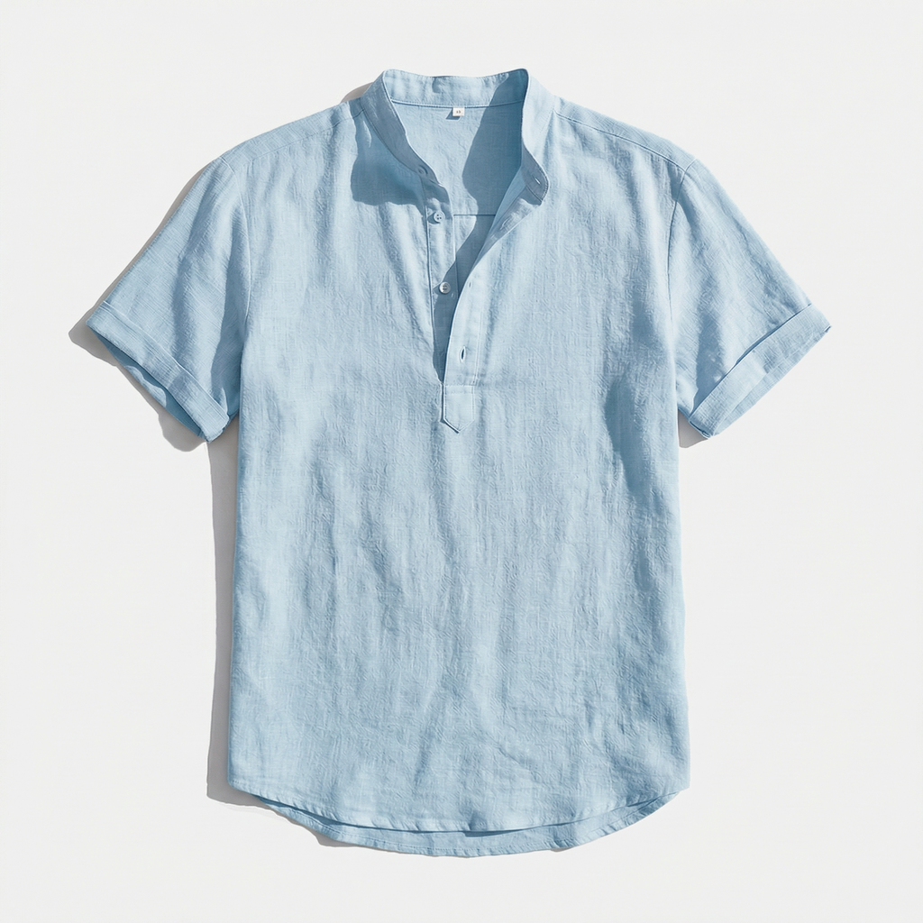 Rivaclo | Men's short sleeve shirt with high collar – linen style