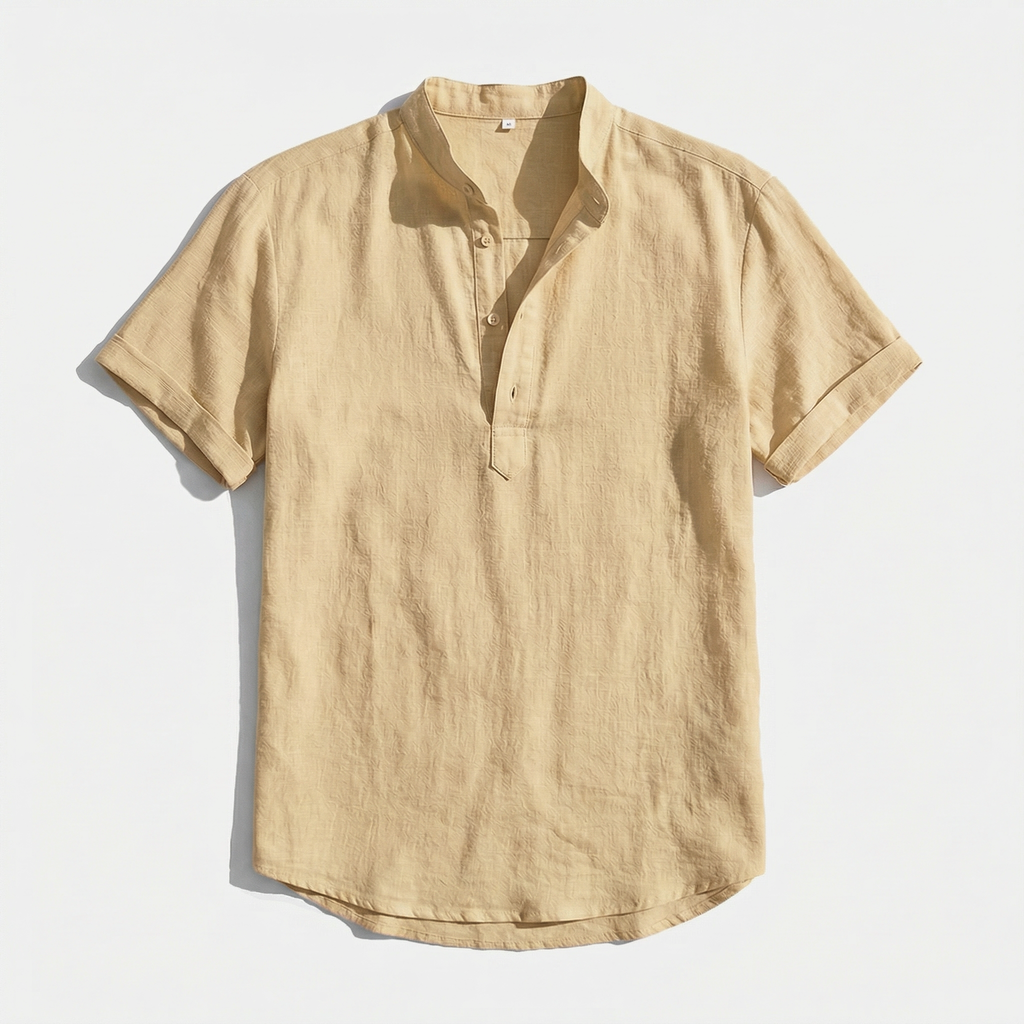 Rivaclo | Men's short sleeve shirt with high collar – linen style