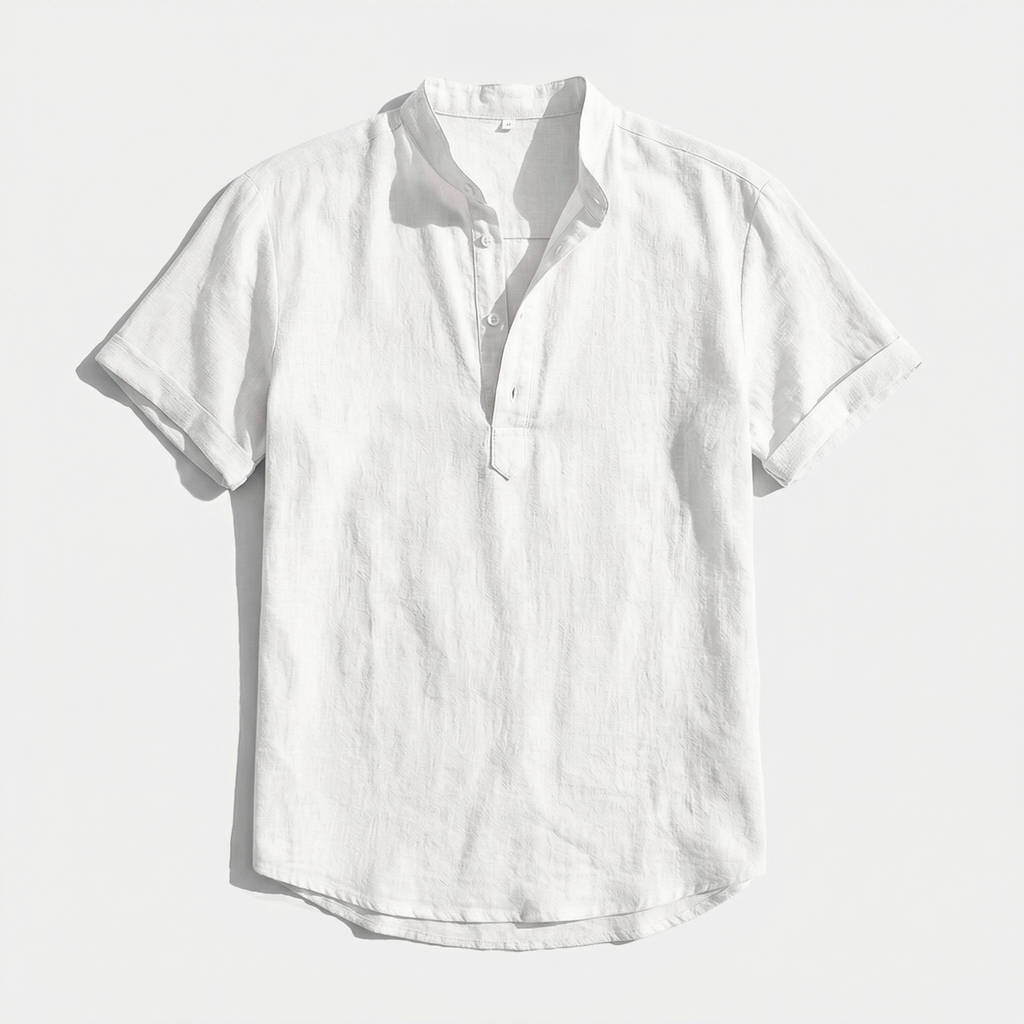 Rivaclo | Men's short sleeve shirt with high collar – linen style